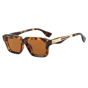 Gafas de sol vintage cuadradas de carey para hombre con cristales marrones