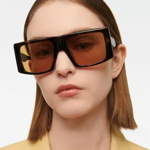 Trendige Oversized Quadratische Sonnenbrille Für Damen Retro Westlicher Minimalismus UV400 Schutz Vollrand Kunststoff Acryl Brille