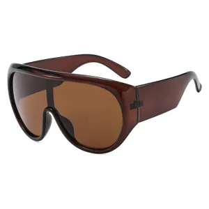 Occhiali da sole a scudo marroni oversize da donna con design sportivo futuristico