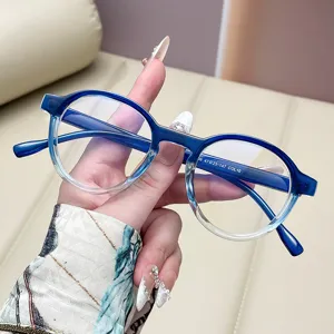 Montura de gafas redonda retro con degradado azul y lentes anti-luz azul para un look moderno