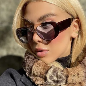Een gedetailleerde close-up van stijlvolle retro oversized UV-zonnebril op een model.