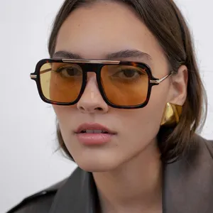 Occhiali da Sole Quadrati Oversize da Donna Retro Aviator Moda Ponte in Metallo per Guida Festa Protezione UV400 Montatura PC