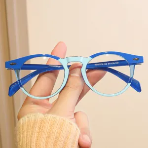 Lunettes Rétro Rondes Anti-Lumière Bleue pour Femmes Monture en PC Décorative avec Clous de Riz en Métal pour Bureau