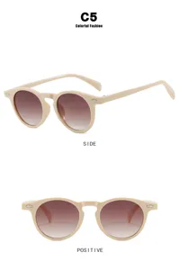 Monture de lunettes ronde rétro beige verres dégradés, vue latérale et frontale
