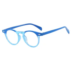 Monture de lunettes ronde bleue rétro à la mode avec clous décoratifs argentés pour femmes