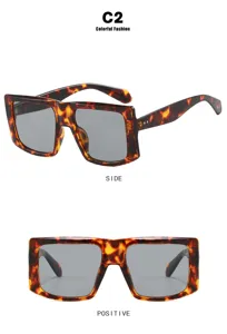 Detailansicht der modischen quadratischen Übergroße-Sonnenbrille in Schildpattoptik