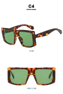 Detailansichten der übergroßen quadratischen Schildpatt-Sonnenbrille mit grünen Gläsern