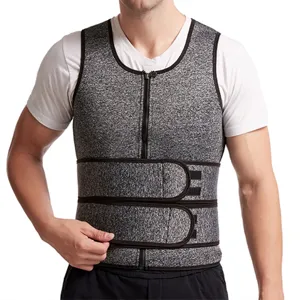 Men's Fitness Sauna Vest Polyester Sweat Waist Trainer Tank Top With Double Belt Zipper Slimming Body Shaper Sport Vest