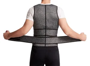 Back view of men's sauna sweat vest with dual adjustable waist belts for waist trimming.