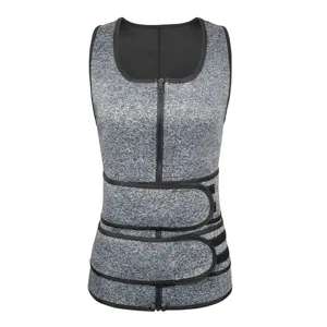 Grey heather sauna vest for men with zipper and double waist belts for fitness workout