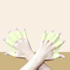Silicone swimming webbed gloves for swim training, showing hand paddle detail and elastic fit.