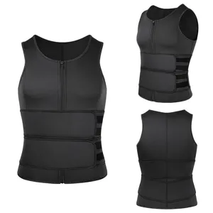 Men's neoprene sweat vest featuring double waist belts and front zipper for fitness