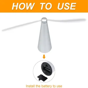Detail view showing the battery installation and soft blades of the automatic fly fan.