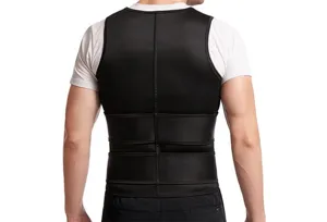Back view detail of men's black sauna vest waist trainer for fitness and body shaping