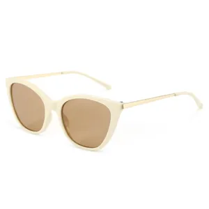 Vintage Retro-Katzenaugen-Sonnenbrille mit cremefarbenem Rahmen und braunen Gläsern