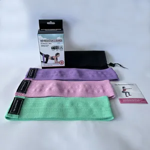 Comprehensive set of three fabric hip resistance bands with storage bag and exercise guide.