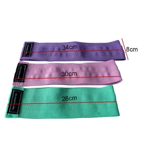 Fabric yoga resistance bands set with length labels: 28cm, 30cm, 34cm and 8cm width