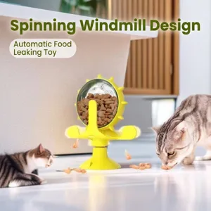 Windmill Pet Food Dispenser Toy ABS Slow Feeder For Cats Dogs With Suction Cup Interactive Puzzle Training Toy