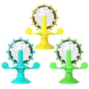 Interactive windmill pet feeder toy for cats and dogs with powerful suction cup base