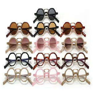 Collection of trendy hip hop punk sunglasses with irregular round frames in multiple colors