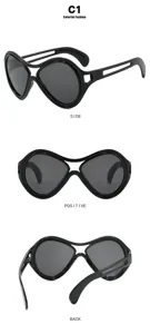 Detailansichten der übergroßen lustigen Teufels-Sonnenbrille in Schwarz mit UV-Schutz.