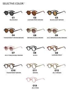 Selective color chart for small round punk hip-hop sunglasses with various tinted lenses
