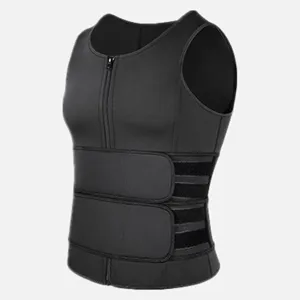 Professional black men's sweat sauna vest with double adjustable waist belts detail