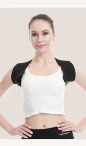 Detailed view of black posture corrector belt worn for shoulder training and back straightening
