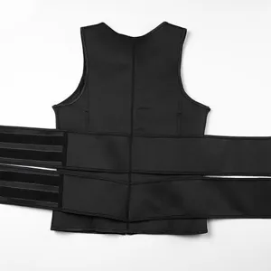 Men's black sauna sweat vest with double adjustable waist belts for gym workout