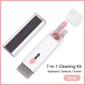 Multifunctional 7-in-1 cleaning kit for computer keyboard and bluetooth earphones pink