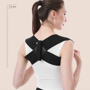 Black posture corrector back strap for shoulder training and posture alignment