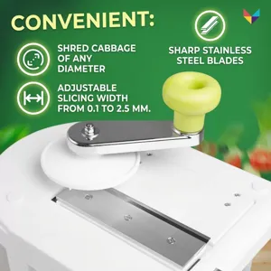 Manual hand-cranked cabbage shredder with adjustable 0.1-2.5mm stainless steel blades.