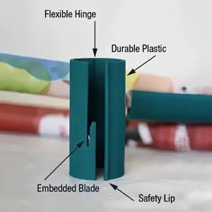 Detailansicht des Geschenkpapierschneiders mit Klinge und Schutzlippe