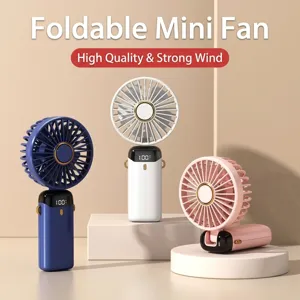 Mini Handventilator USB Wiederaufladbar Digitalanzeige 5 Stufen Tragbarer Faltbarer Halsventilator Für Outdoor Reise Büro