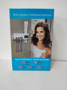 Multi-functional toothbrush sterilizer packaging showing features and usage