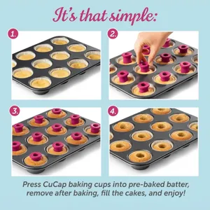 Instructional step-by-step guide for using silicone cupcake corer muffin hole maker