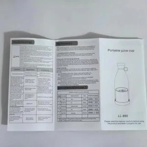 Detaillierte englische Anleitung für tragbaren Mixer mit Material-Sicherheitsliste