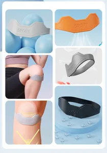 Detalle de las correas de tendón rotuliano de silicona para apoyo y presión de la rodilla
