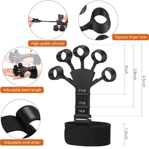 Vista dettagliata dell'allenatore dita in silicone con livelli di resistenza e dimensioni