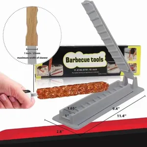 Vista dettagliata del formatore di kebab manuale con dimensioni e guida spiedi
