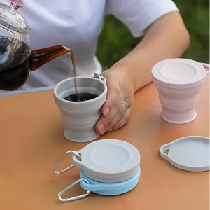 Tazza Pieghevole Portatile in Silicone Con Coperchio Moschettone Bottiglia d'Acqua Telescopica da Viaggio per Campeggio All'aperto Escursionismo