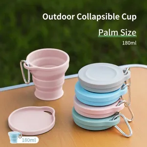 Bicchiere pieghevole in silicone da 180ml con coperchio e moschettone per esterni
