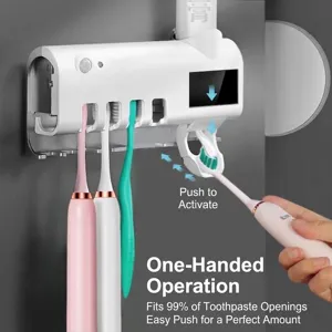 Wall-mounted automatic toothpaste dispenser and UV toothbrush sterilizer holder