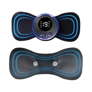 Detailed front and back view of portable mini EMS pulse massager for neck relief