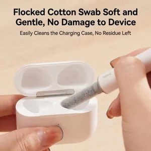 Multifunctional Bluetooth earbud cleaning pen with flocking swab for charging case