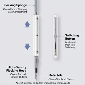 Multifunctional retractable 3-in-1 cleaning pen tool for Bluetooth earbuds and keyboards