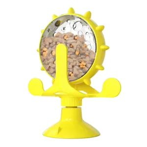 Yellow pet windmill puzzle feeder with suction cup for slow feeding
