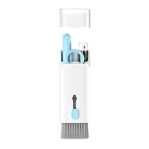 Portable 7-in-1 keyboard and earphone cleaning kit with retractable brush and key puller