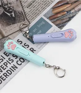 Mini USB rechargeable cat paw laser pointer keychain toy for pets, cute multi-functional design.