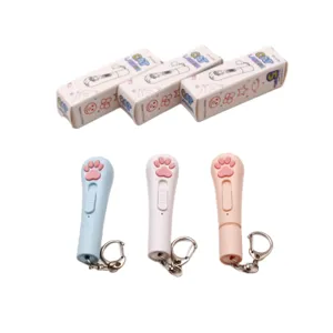 USB rechargeable cat paw laser pointer toy with keychain, cute multi-pattern interactive pet toy